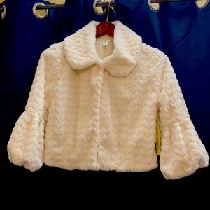 Cream colored faux fur cropped coat. Size S.